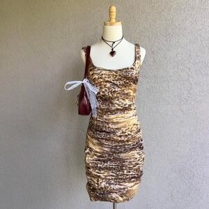 Vintage Y2K Nicole Miller Cheetah Print Cocktail Dress Size 12 Party Event Glam